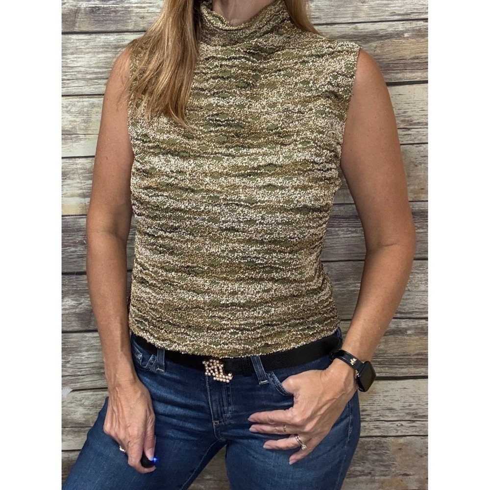 Textured Mock Neck Sleeveless Top Knit XL Earthy Boho 90s Gorpcore Retro XLarge